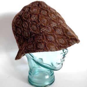 Borsalino Wool Alpaca Mohair Womens Cloche Hat M Brown Geometric Bucket 22.5"